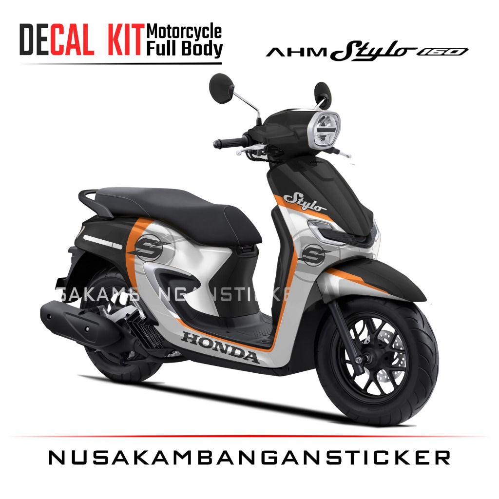

DECAL STICKER HONDA STYLO 160 HITAM LIST ORENS KOMBINASI PUTIH FULLBODY