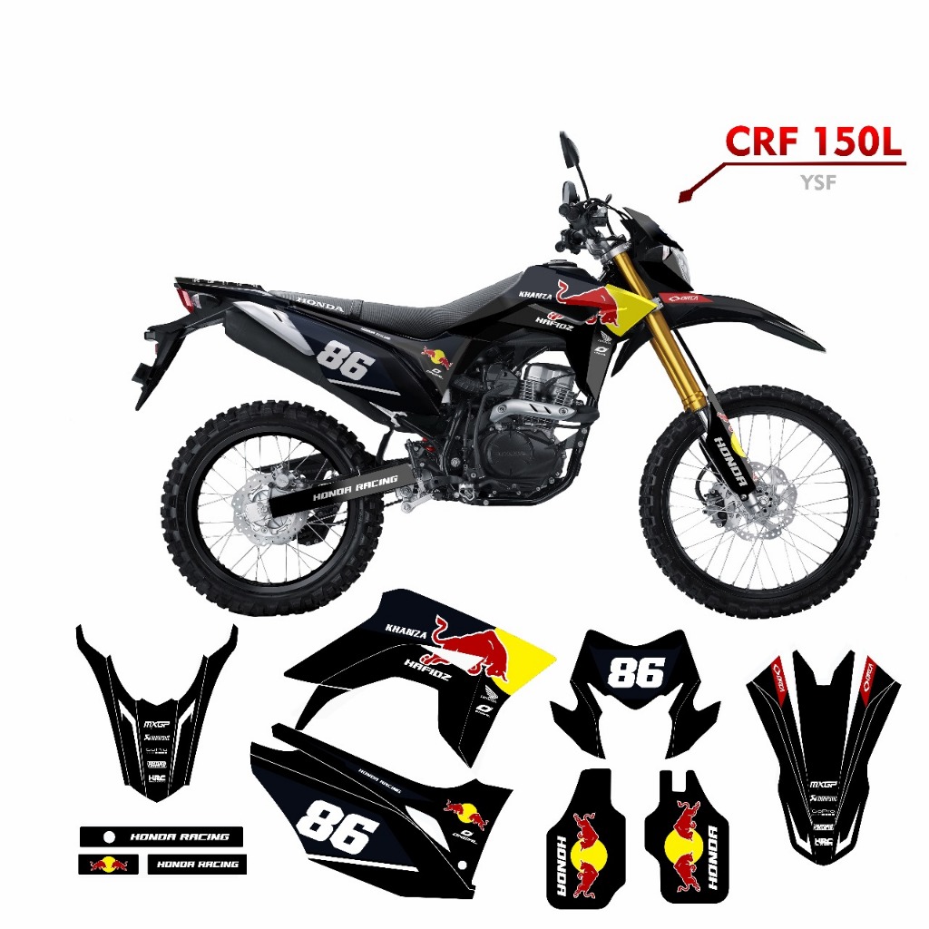 Decal CRF 150L sticker motor CRF150L stiker variasi 027 MOTIF REDBULL BIRU MERAH