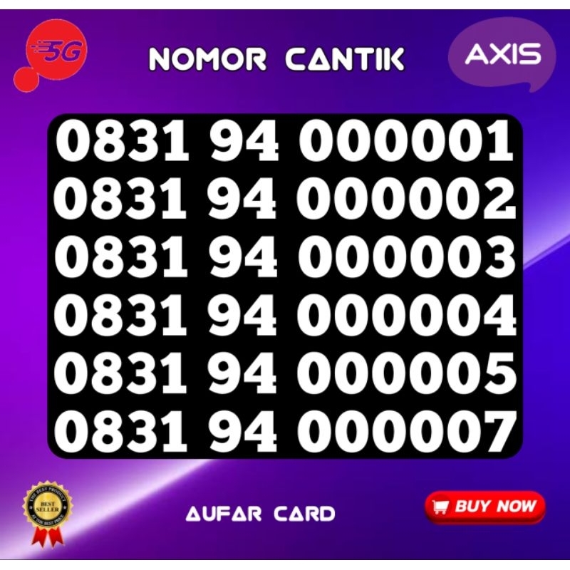 Kartu Perdana Nomor Cantik AXIS Panca 22222 dan Panca 66666 Rapi Panca 00000 Kwartet 0000