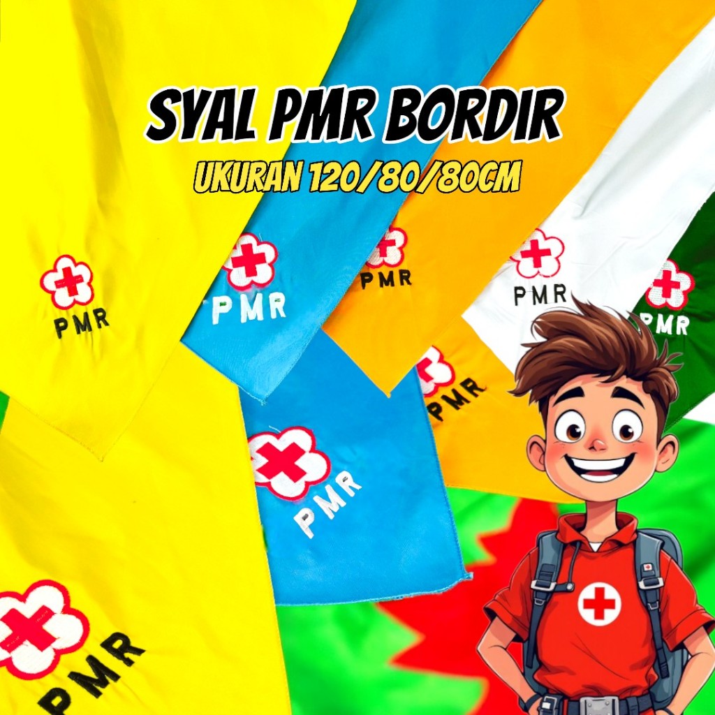 Syal PMR Bordir hijau biru kuning putih / syal scraft PMR bordir
