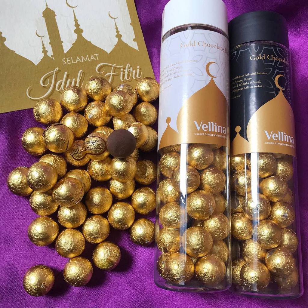 

Coklat Vellina Gold Chocolate Gold Lebaran Karton isi 24toples