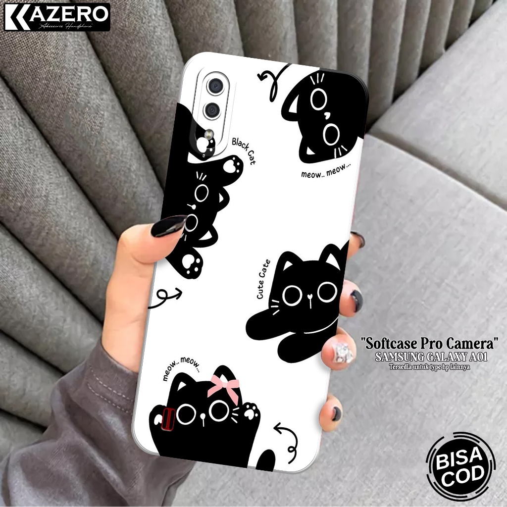 KAZERO - Case Hp Samsung Galaxy A01 - Fashion Case Kucing - Pro Camera - Softcase Samsung Galaxy A01