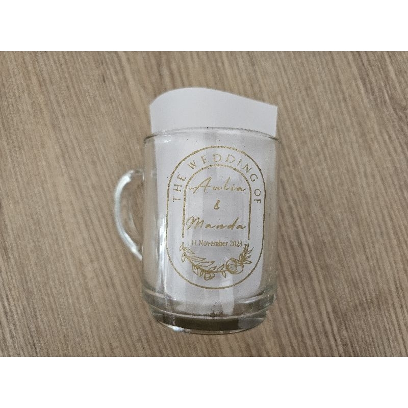 Souvenir Gelas Gagang bening Custom