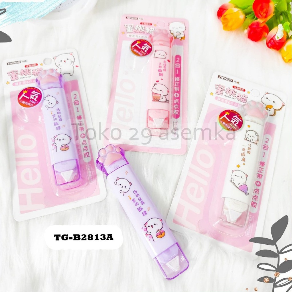 

TIPE X ROLL MOTIF CAKAR KUCING TWINGO 2 IN 1 SET AND GLUE TAPE TG-B2813A KARAKTER IMUT CORRECTION TAPE TIP EX NIALL UNIK TIP-X LUCU