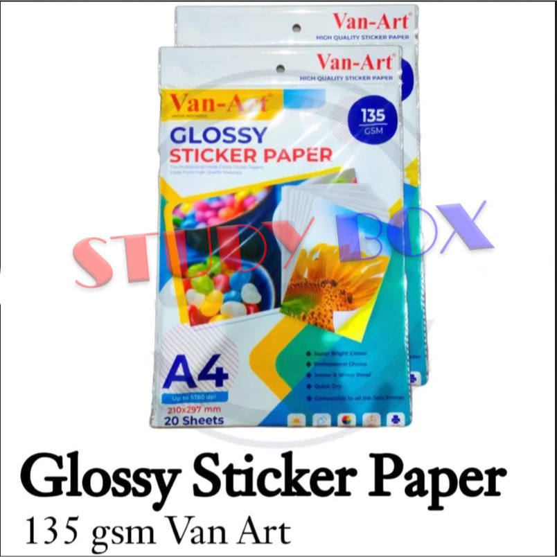 

KERTAS STICKER GLOSSY Van Art 135gr A4 ISI 20lembar