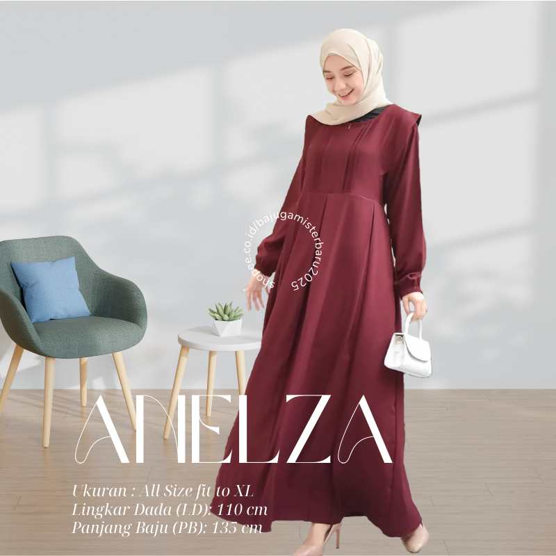 Baju Gamis Terbaru 2025 Lebaran Wanita Dress Muslim Kondangan Remaja ANELZA Kain Lemonskin Import Pr