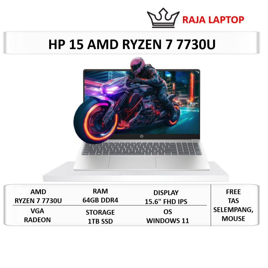 Laptop HP 15 Ryzen 7 7730U 64GB 1TB SSD 15" FHD IPS Windows 11 Home