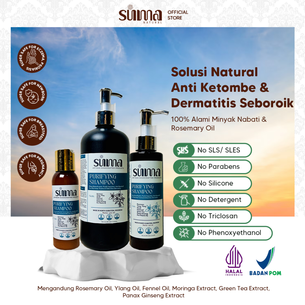 Suma Natural Shampoo - Purifying | Shampo Natural Anti Ketombe, Lepek & Dermatitis Seboroik