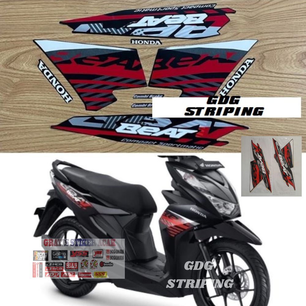 Striping Stiker Motor Honda Beat Fi Cbs 2021 Merah Putih Murah