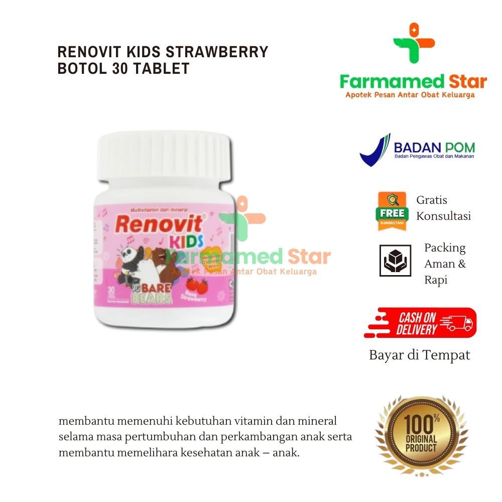 RENOVIT KIDS STRAWBERRY BOTOL 30 TABLET