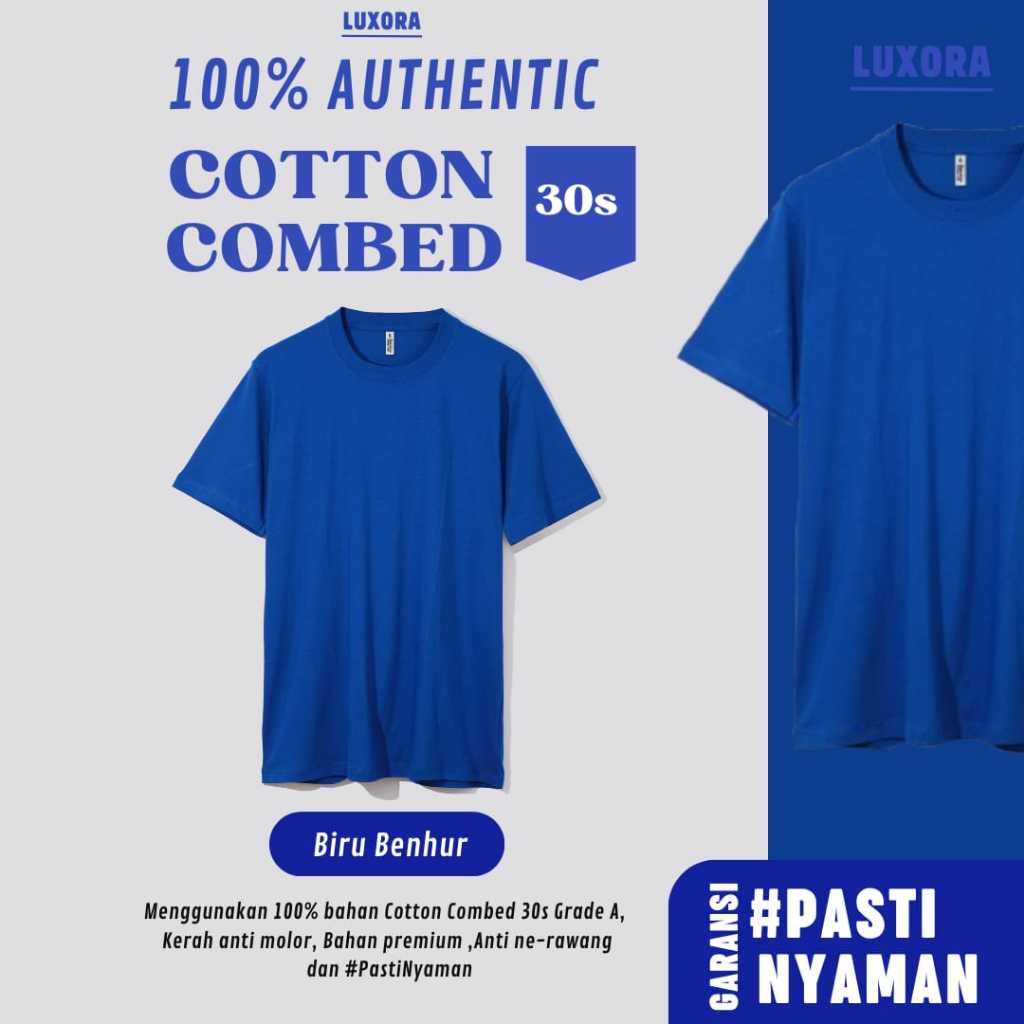 KAOS BIRU BENHUR POLOS PREMIUM COMBED 30S