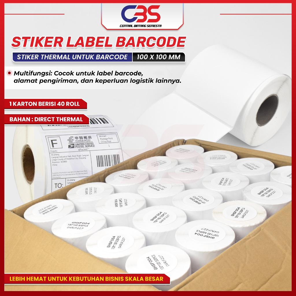 

(1 KARTON = 40 ROLL) Kertas 100x100 (500 pcs) Sticker Thermal Label Barcode