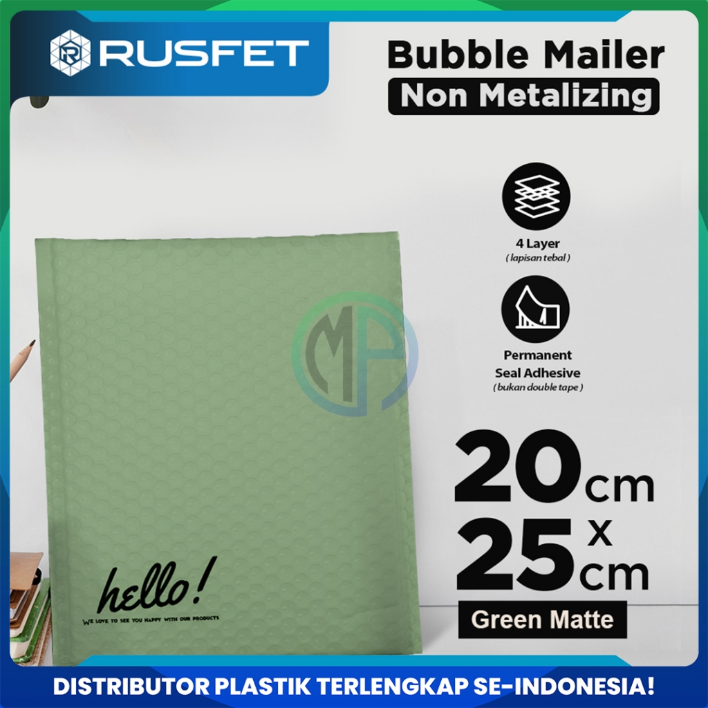 

Amplop Bubble Mailer Hijau 20 x 25 cm Rusfet Premium Satuan / Ecer Murah Hello Series