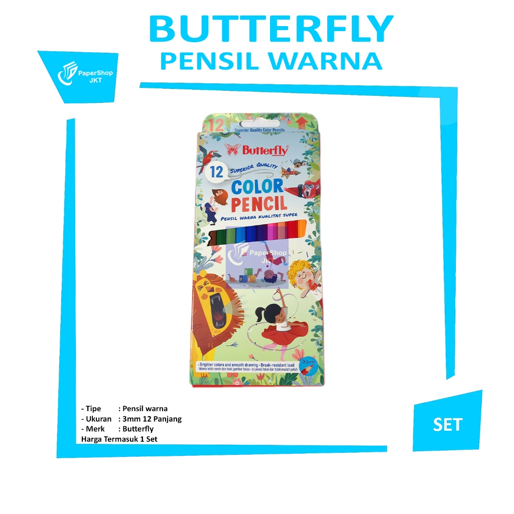 

Butterfly - Pensil Warna Premium 12 Warna Panjang - SET