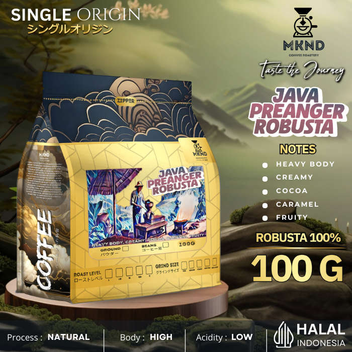 

MKND COFFEE ROASTERY - Robusta Java Preanger 100gr Singgel Origin | Espresso Kopi | Biji Kopi | Medium Dark Roast