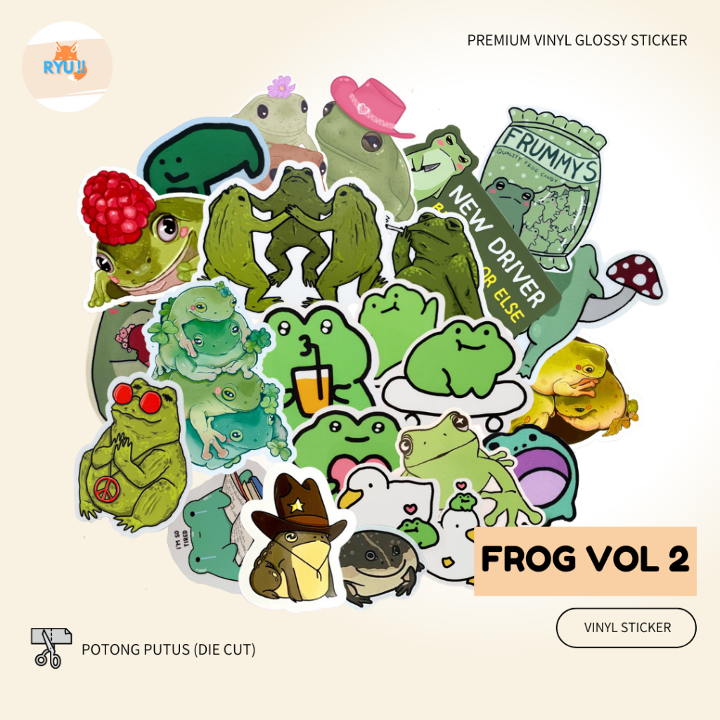Stiker Kodok Frog Lucu Desain Kartun Anime Aesthetic Vol 2