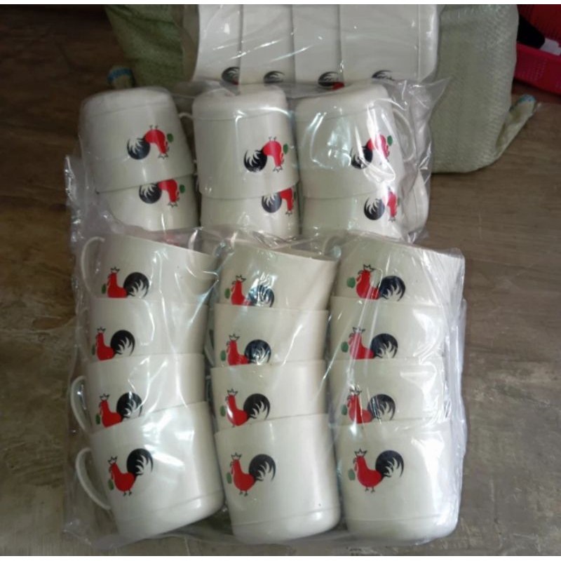 Cangkir plastik mungil / Mug plastik motif ayam jago