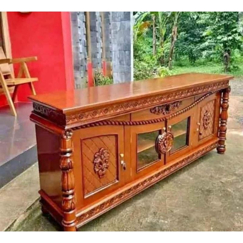 bufet tv tambang kayu jati mebel ukir asli jepara