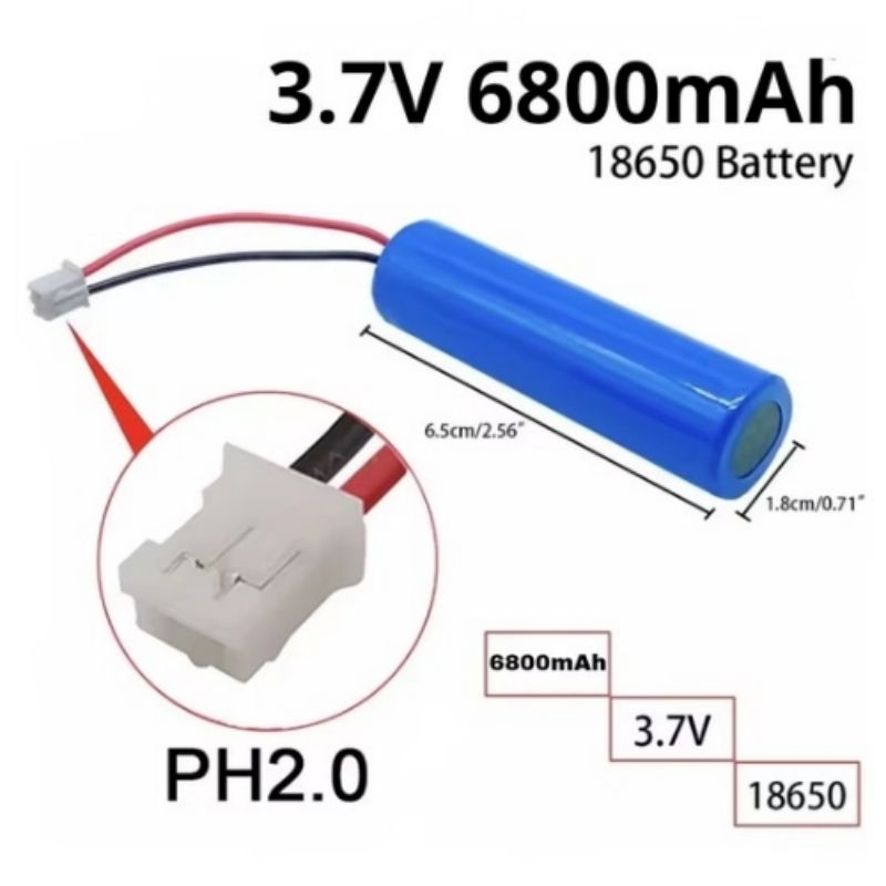 Battery Batre Baterai Lithium-ion 18650 3.7V 6800mAh Soket Putih PH2.0 Pin