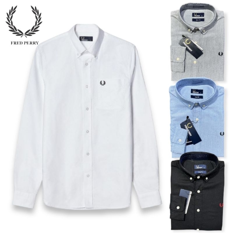 Kemeja Pria Fred Perry Lengan Panjang Kasual Slim Fit