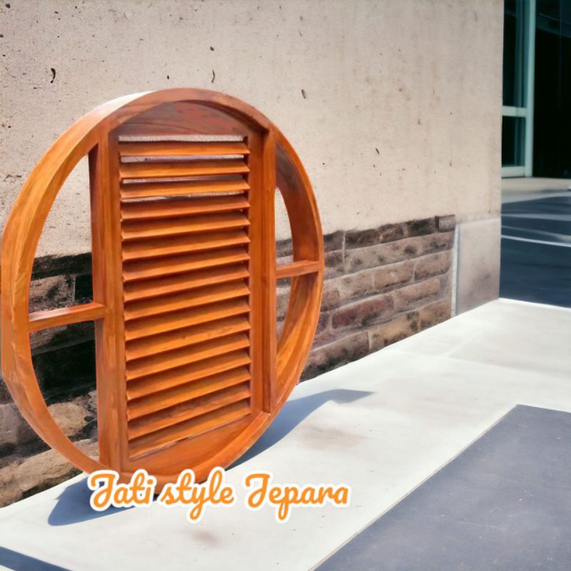Fb11_70cm Jendela Bundar Aesthetic | Kaca Mati Kayu Jati Solid Diameter 70cm