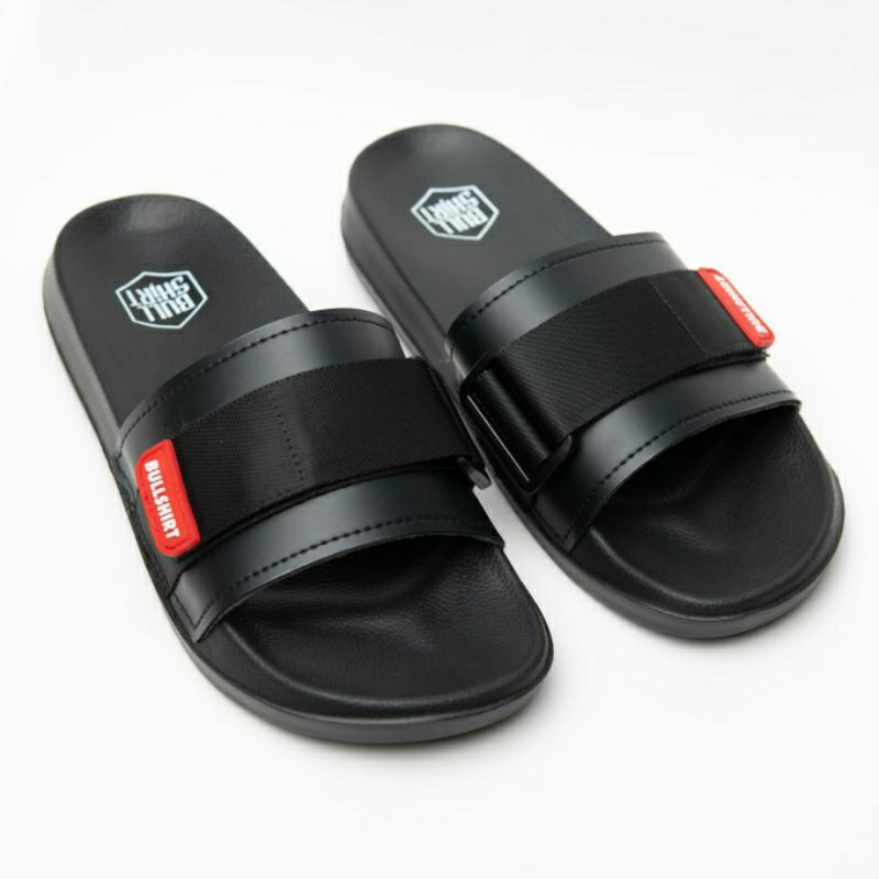 Slippers Hitam BULLSHIRT Sandal Slip on Slider Pria Wanita Original