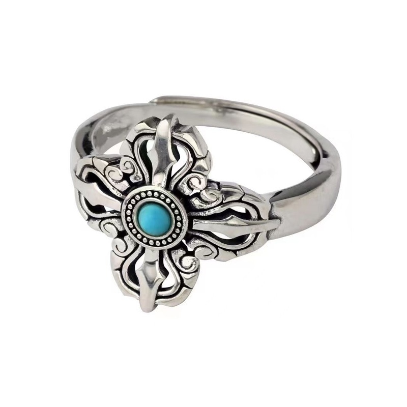 COD Cincin Silang Vintage Cincin Cross Desain Berlian Vajry Alu Adjustable Untuk Pria/Wanita-Cl