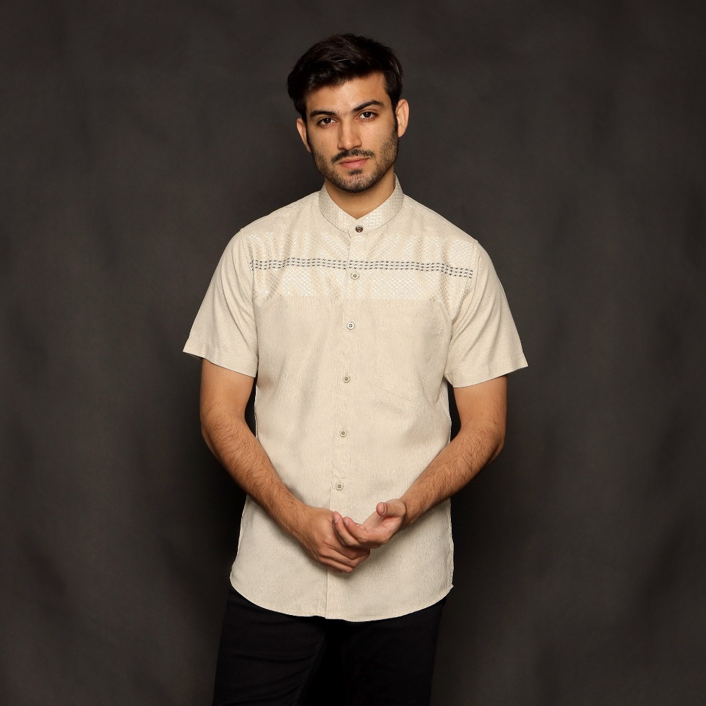 Casella Baju Koko Pria Lengan Pendek | Baju Koko Hassan Horizontal 4068 Mocca