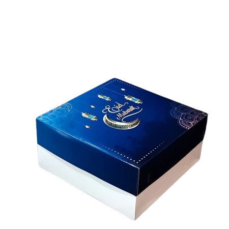 

( 5 pcs ) box duples lebaran tutup biru motif bulan lentera gold kotak packaging hampers kue lapis legit size 25x25x12 cm