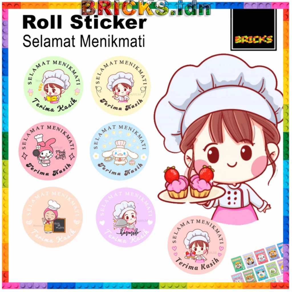 

Stikers Roll Selamat Menikmati Lucu Untuk Tempel Di Box Makanan Plastik Packaging isi 500Pcs