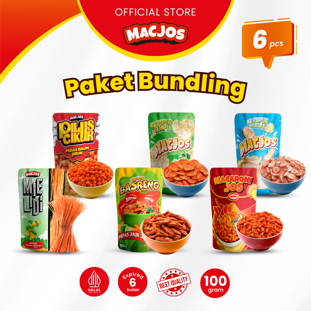 

MACJOS Cemilan Paket Bundling 6pcs - Isi 6 Varian Produk