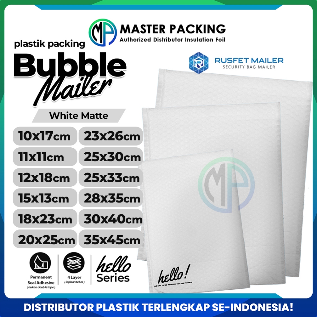 

Amplop Security Bubble Mailer White (Putih) Premium Solid Color Merek Rusfet Harga Satuan