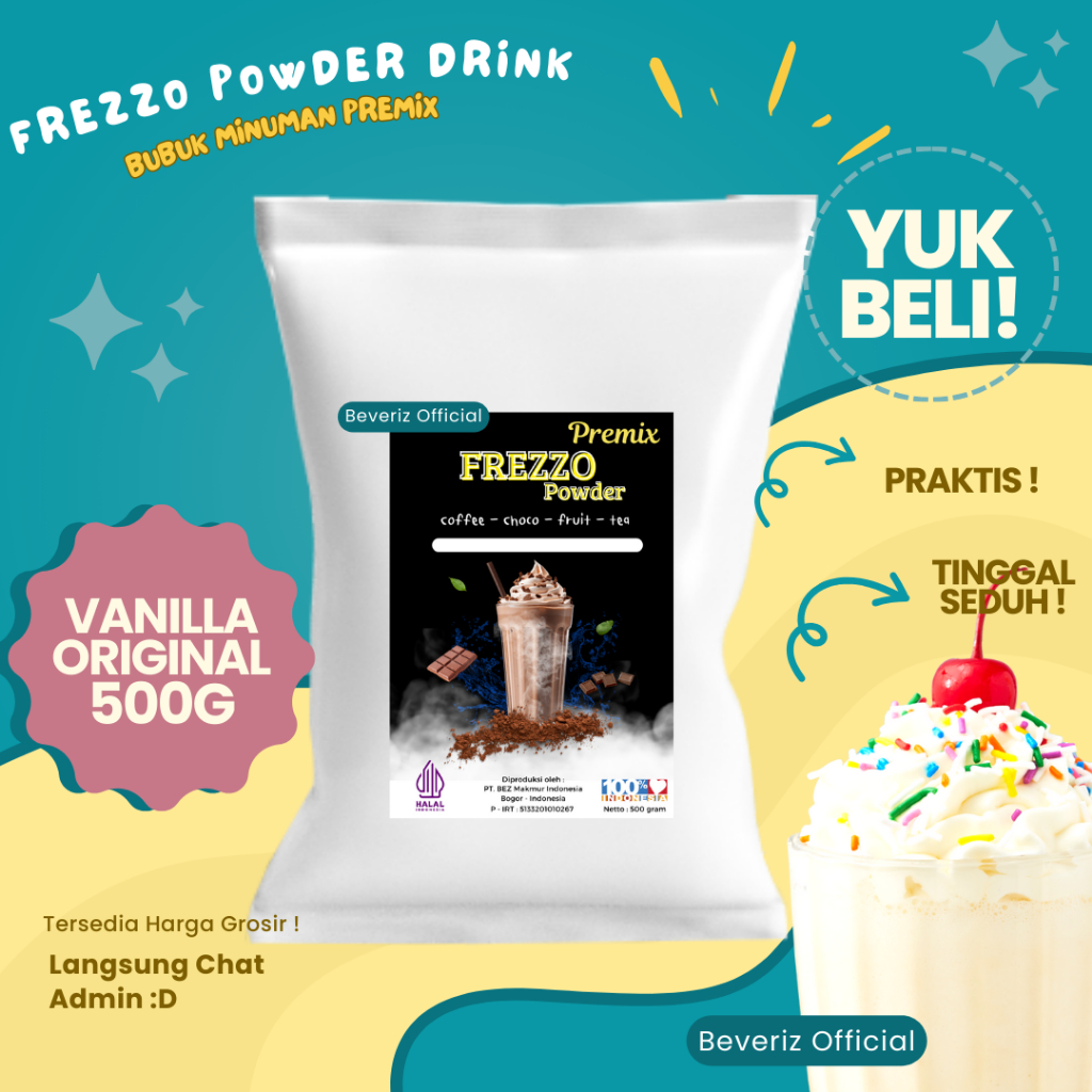 

BEVERIZ Frezzo Bubuk Minuman Rasa Vanila | Boba Powder Drink Vanilla 500gram { Bisa COD} {Tersedia Harga Grosir}