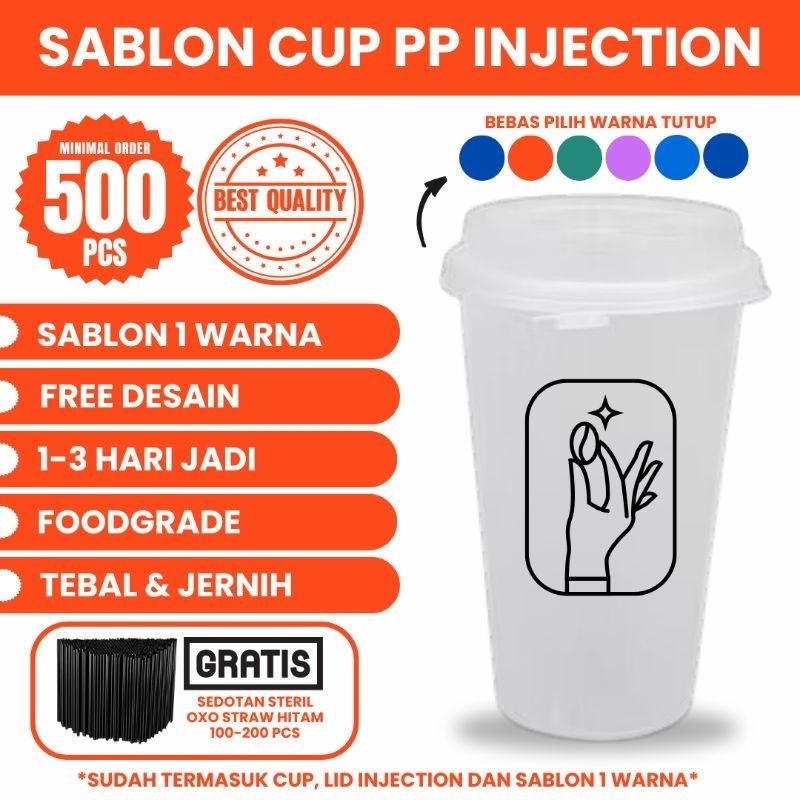 ((Langsung Pabrik)) Sablon Cup Murah Thinwall PP Injection 24Oz 16Oz 14Oz 12Oz 700ML 500ML 400ML 380