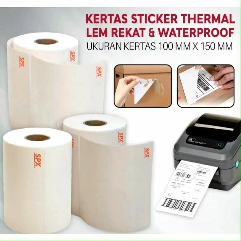 

Label Kertas Thermal Logo SPX Ukuran 100x150 mm Label Roll Kertas Sticker Thermal Waterproof SPX