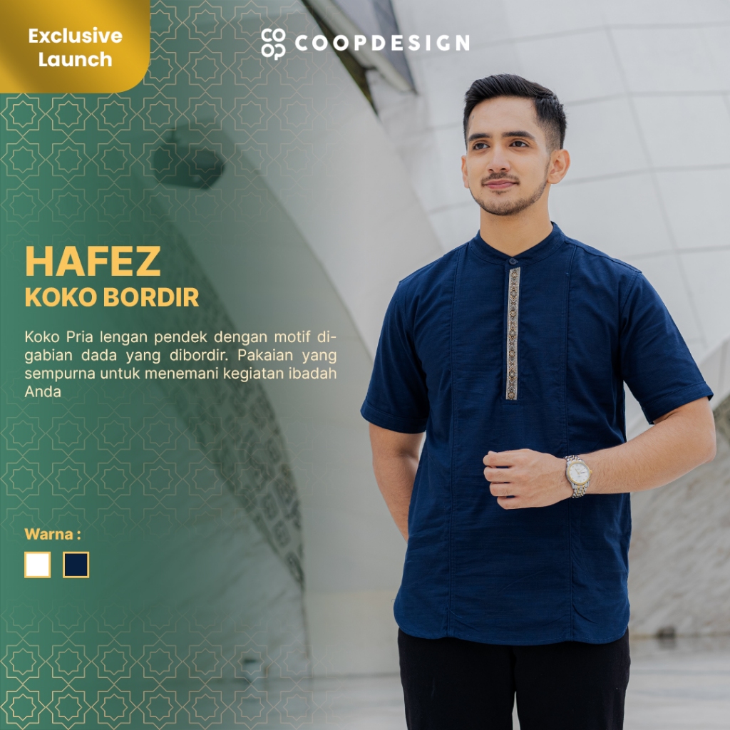 [Exclusive Baju Lebaran 2025] Coop Design - Hafez Koko Bordir Kurta Kerah Changi Collarless Katun Pr