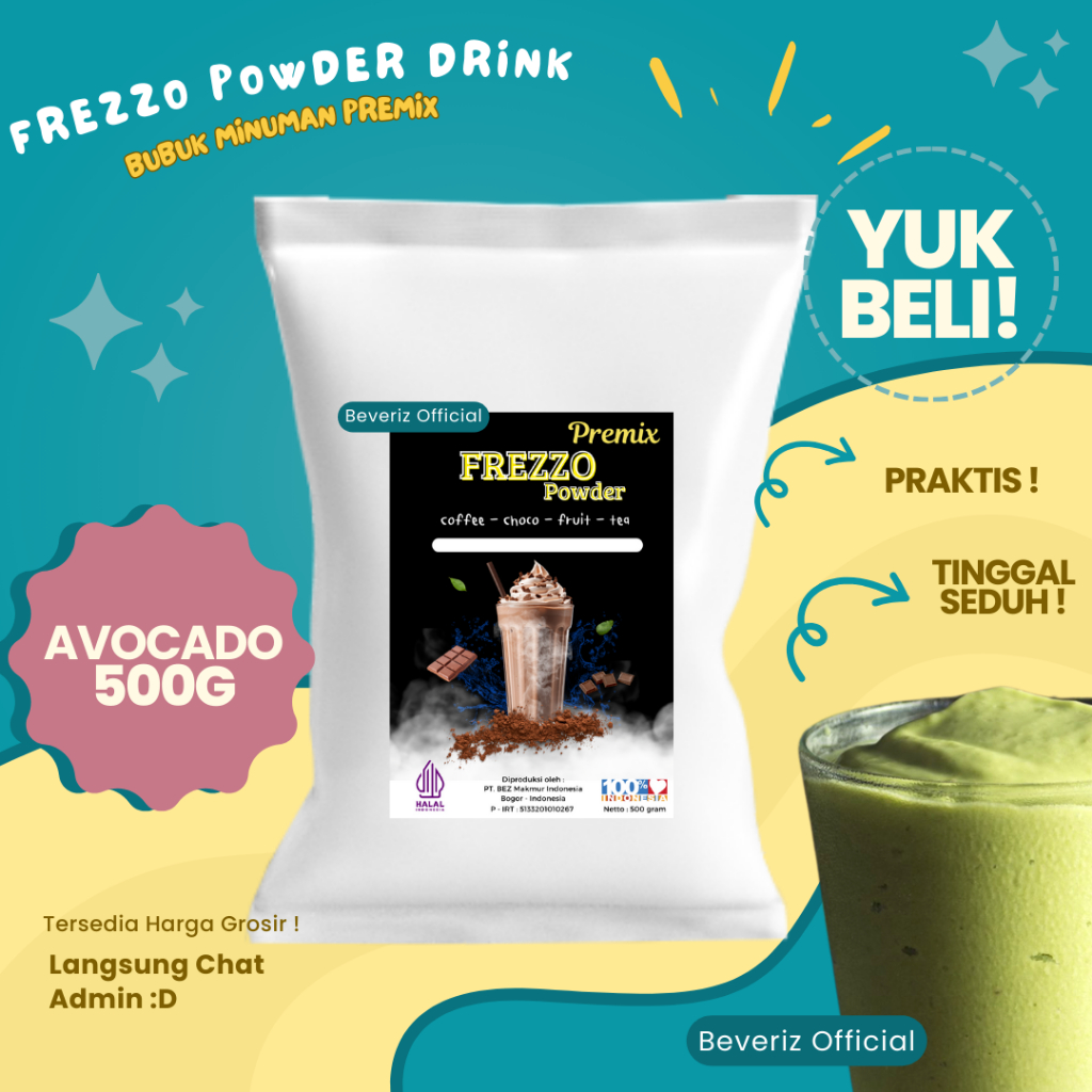 

BEVERIZ Frezzo Bubuk Minuman Rasa Alpukat | Avocado Boba Powder Drink 500gram {Bisa COD} {tersedia harga grosir}