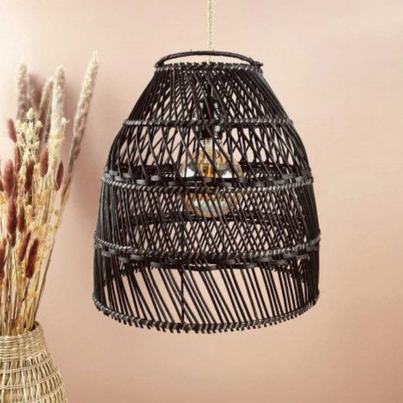 kap lampu gantung rotan casa cook warna hitam dia 35