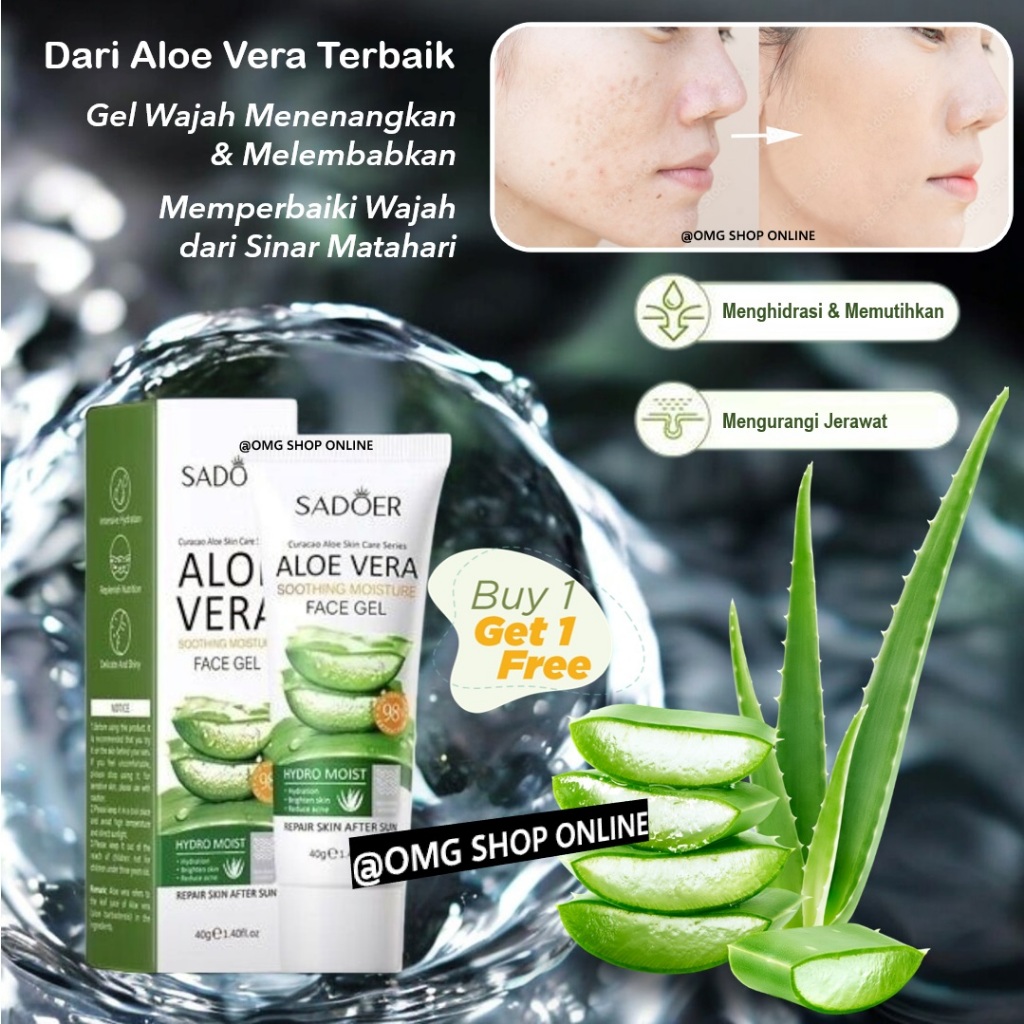 Beli 1 GRATIS 1 !!! Sadoer Aloe Vera Gel Wajah Pemutih & Pembersih Wajah Alami / Aloe Vera Gel Ori u