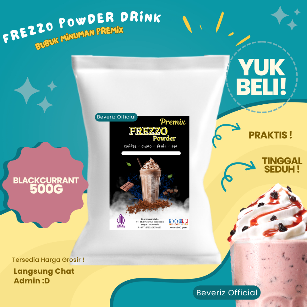 

BEVERIZ Frezzo Bubuk Minuman Rasa Blackcurrant | Boba Powder Drink 500gram {Bisa COD} {tersedia harga grosir}