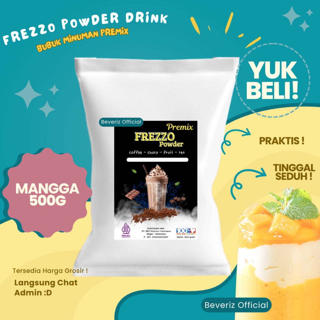 

BEVERIZ Frezzo Bubuk Minuman Rasa Mangga | Mango Boba Powder Drink 500gram {Bisa COD} {tersedia harga grosir}