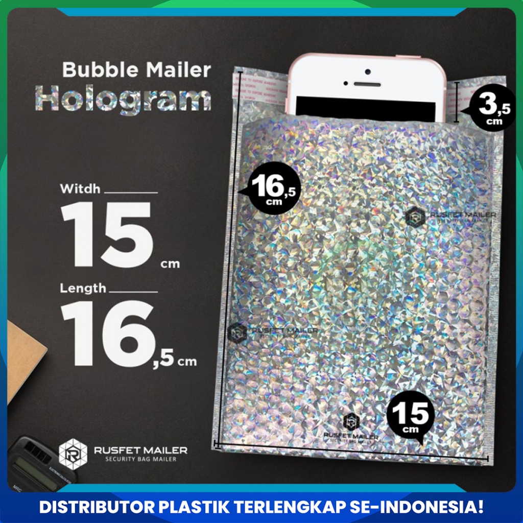 

Amplop Bubble Mailer Bubble Packing Murah Varian Hologram - 15x13cm Rusfet Motif Hologram