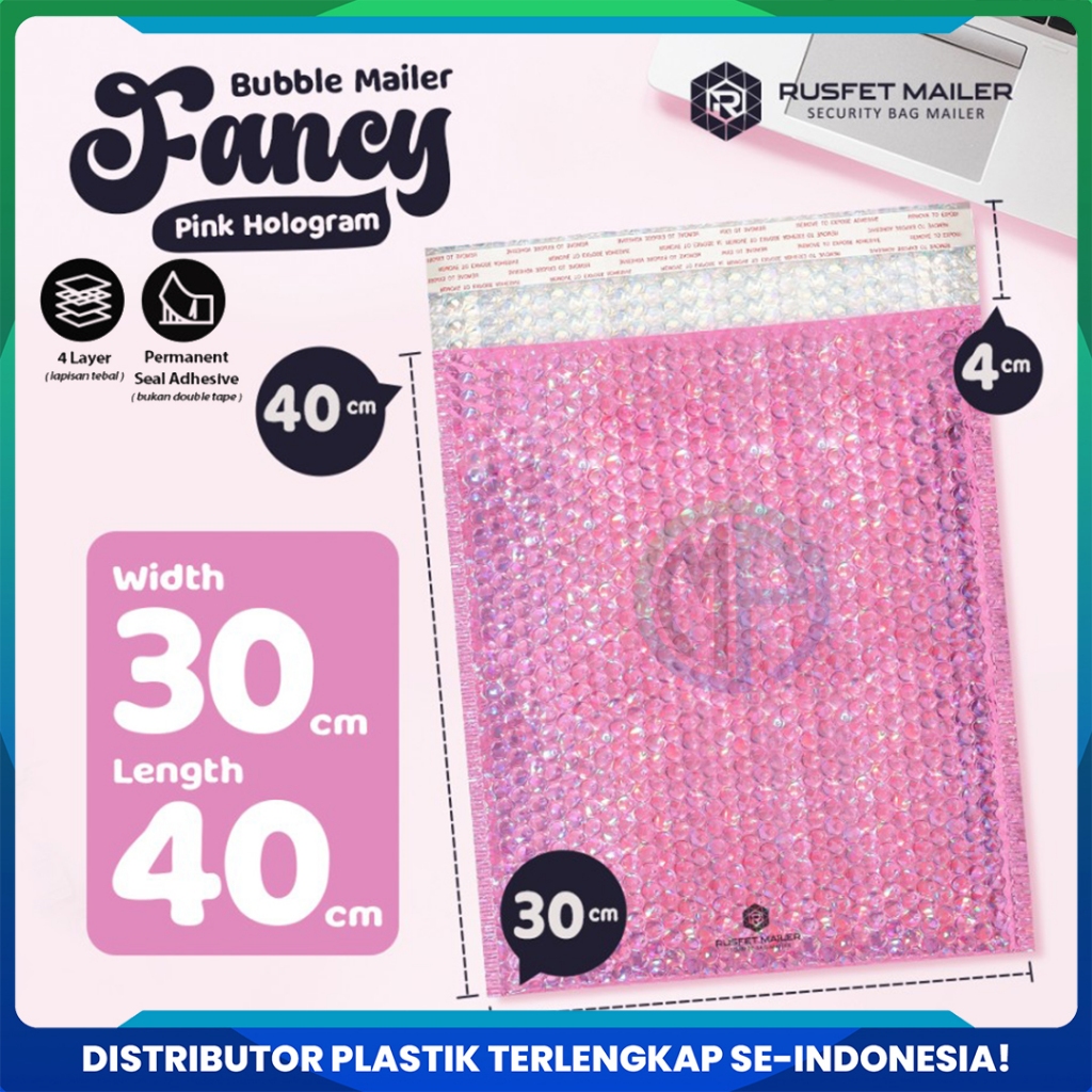 

Amplop Bubble Envelope Mailer Rusfet Satuan Pink Hologram 30x40 cm