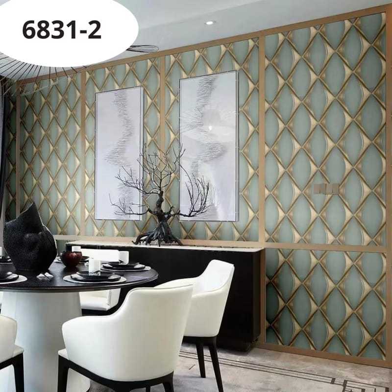 WALLPAPER DINDING MOTIF KOTAK 3D HIJAU