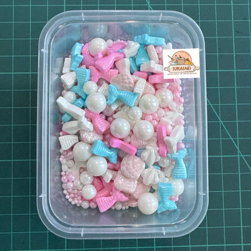 

Sprinkle Mermaid mix 100gr Pearl white blue shell Mix size 100gr hiasan sugar pearl