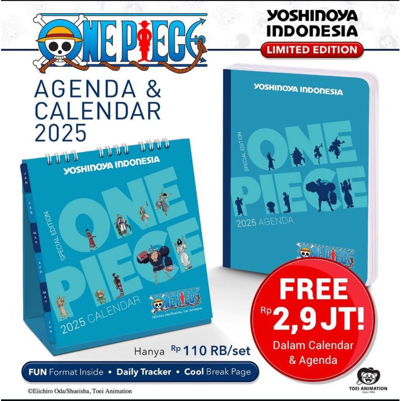 one piece kalender booknote || spy x family || yoshinoya voucher & merch ||