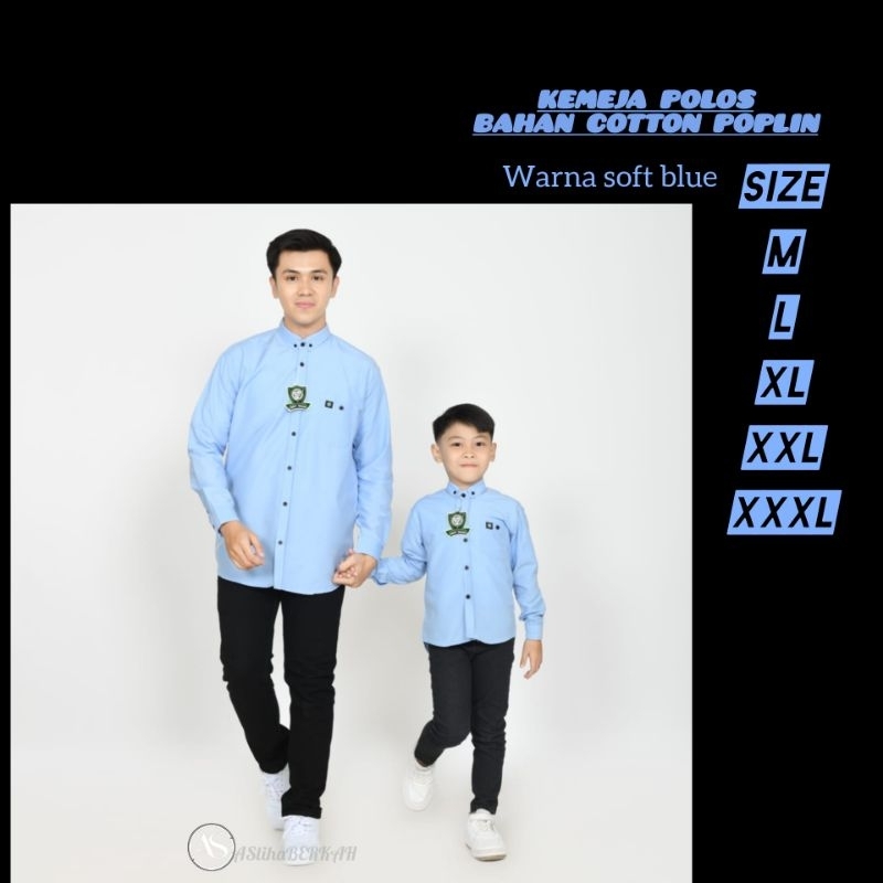 kemeja polos lengan panjang couple ayah dan anak warna soft blue