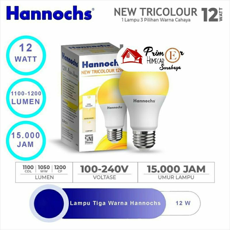 Lampu Led 3 Warna Lampu Hannochs 10 Watt 12 Watt Bohlam Led 10 Watt 12 Watt