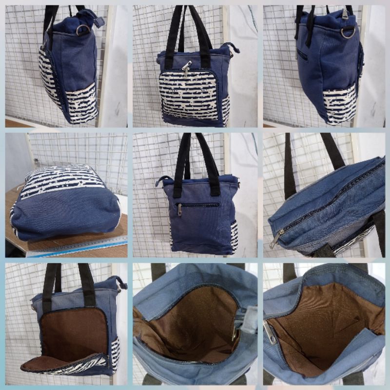

blue/ white canvas bag--alas 10x25cm tinggi 27cm