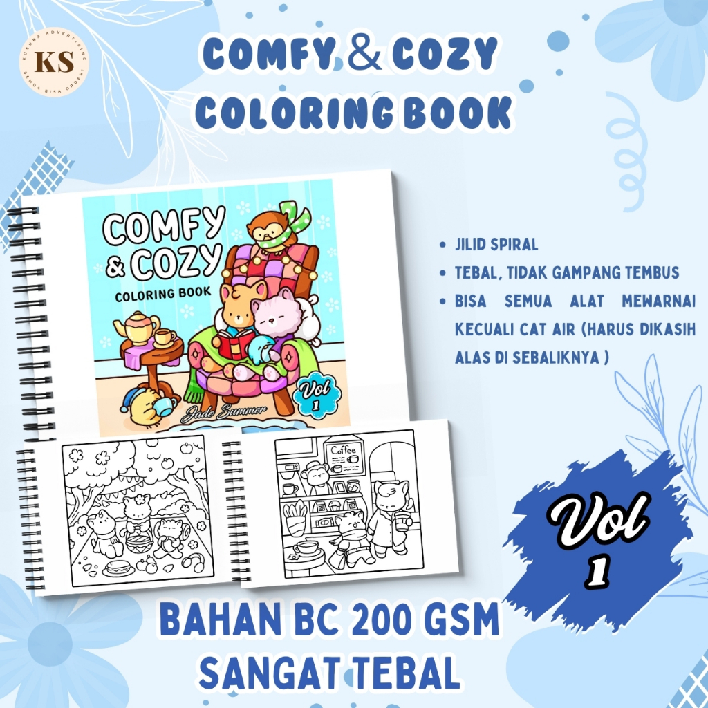 

COMFY & COZY VOL 1 Coloring Book For Adults And Kids Healing Buku Mewarnai Kertas Tebal